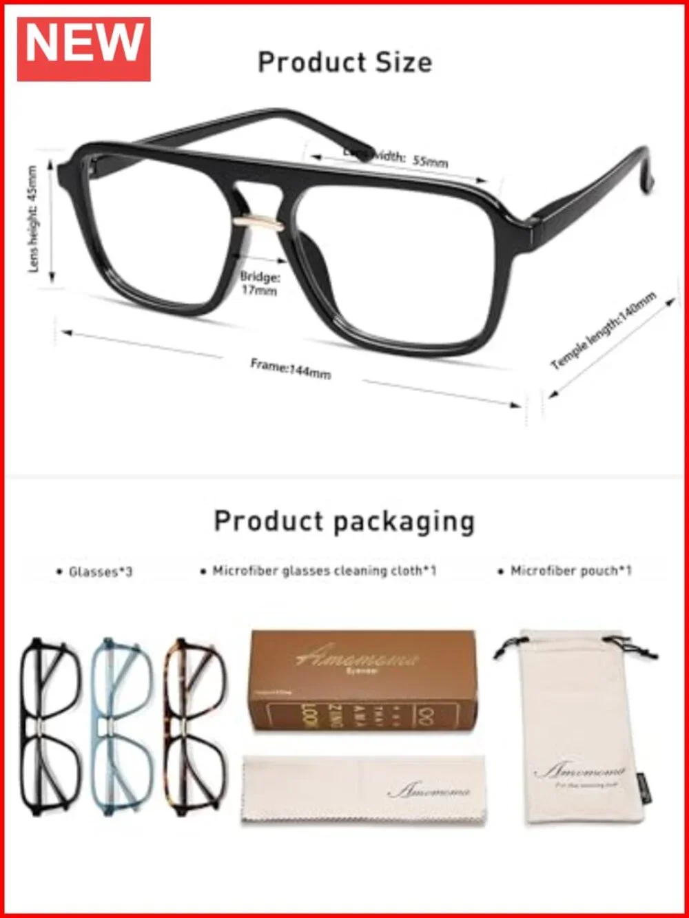 3 Pack Square Aviator Blue Light Blocking Reading Glasses